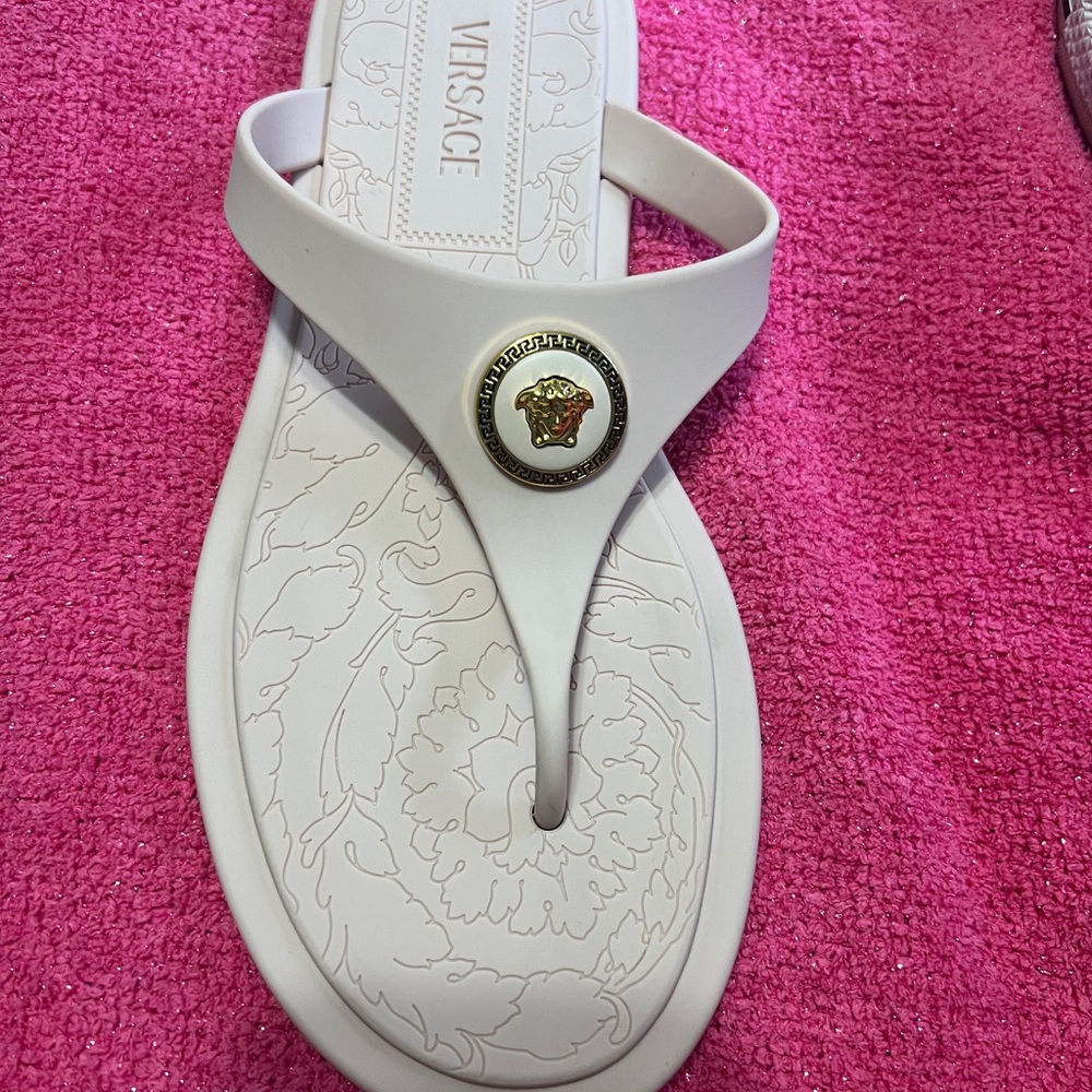 Versace white Medusa T-Strap Flip Flop Sandal
